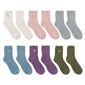 Плюшевые носки, 6 пар, с вышивкой Love, разноцветные - Фото 1