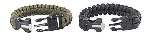 Браслет Paracord Semptec Urban Survival Technology, Набор из 2 штук, с веревкой, свистком, огнивом и ножом, Черный, Оливковый, фото №1