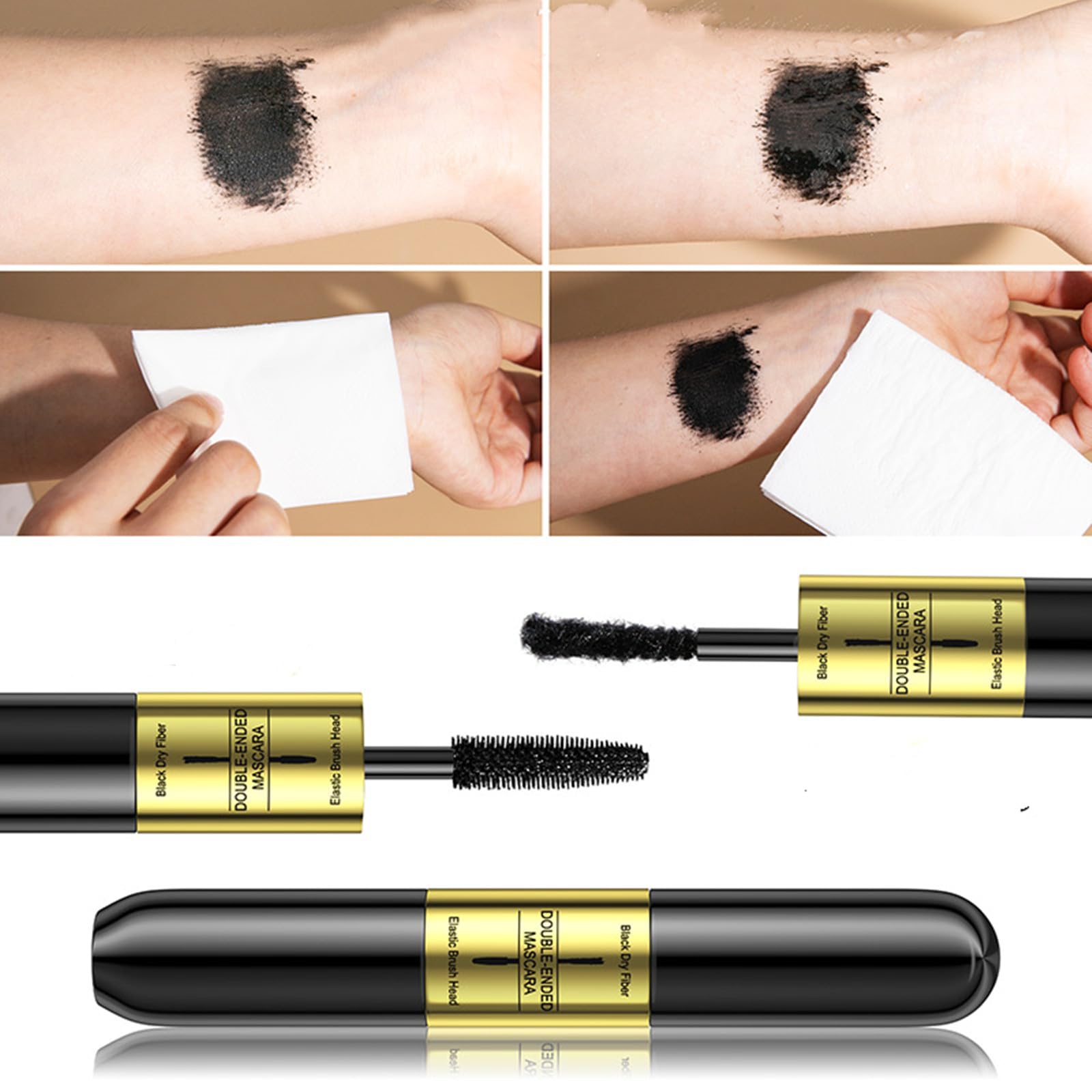 Mascara 2-in-1 водостойкий для удлинения и объёма, натуральный вид и искусственные ресницы, 4D Silk Fibre черный, фото №3
