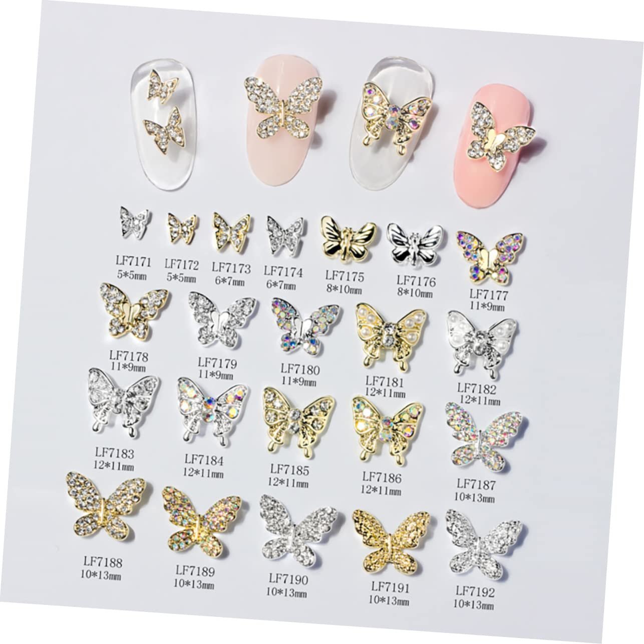 Украшение для ногтей Бабочка Housoutil Металл, блестки, подвеска 3D, сплав, 22 шт., Золотистый, фото №9