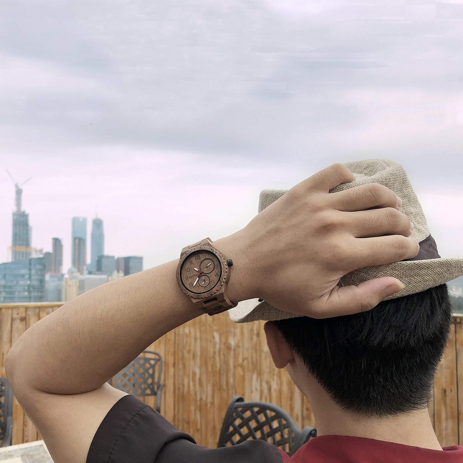 Мужские часы BEWELL Деревянные Аналоговые Японский кварцевый механизм с деревянным ремешком W154A, фото №4