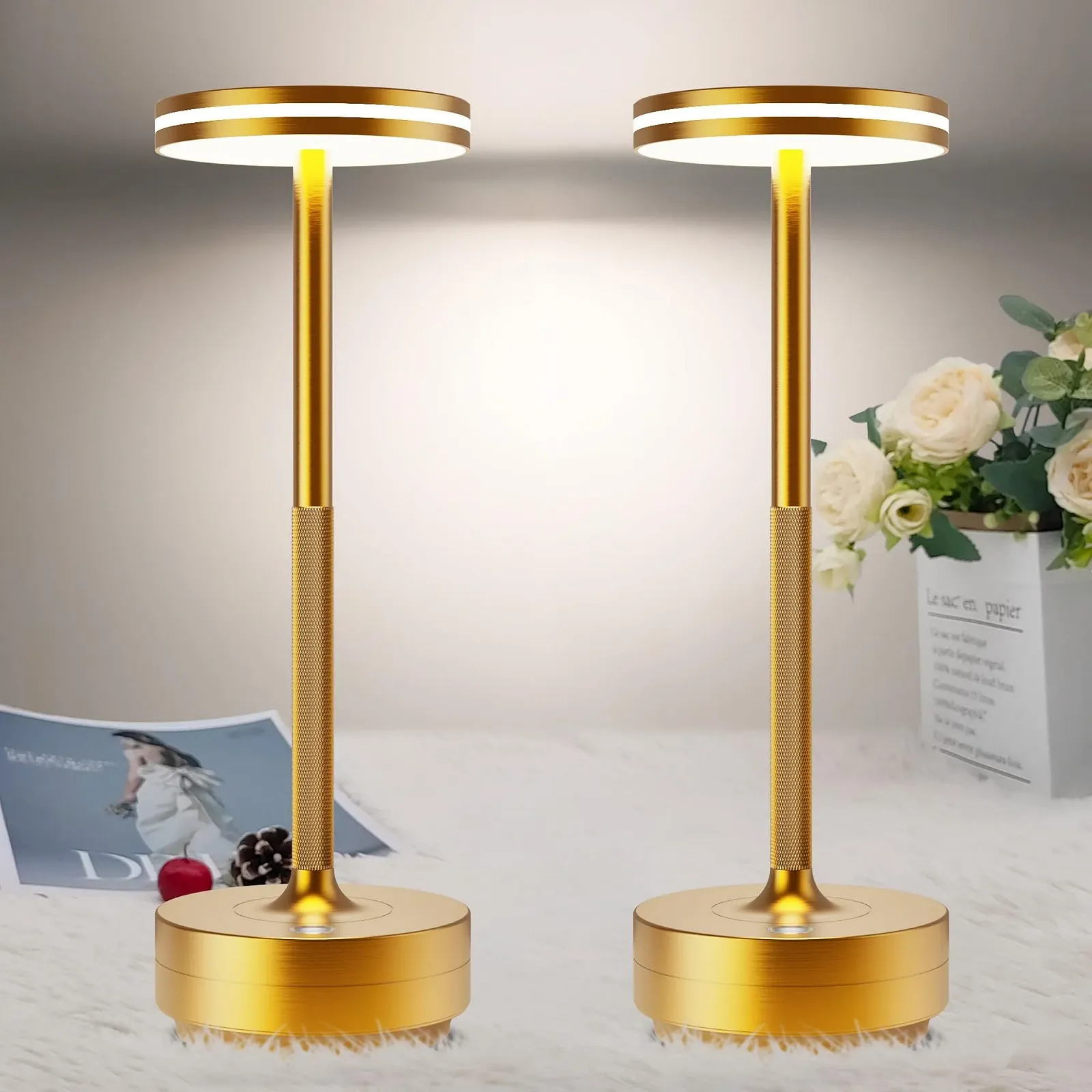 Настільна лампа LED 5000 mAh Бездротова Акумуляторна з регулюванням яскравості Алюмінієва Водонепроникна USB Набір з 2 шт., фото №1