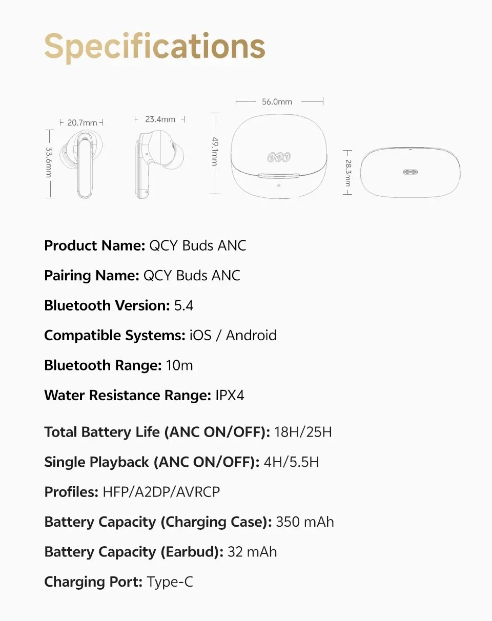 Наушники QCY Buds ANC White -45dB BT5.4 Multipoint 6 микрофонов с AI, фото №15