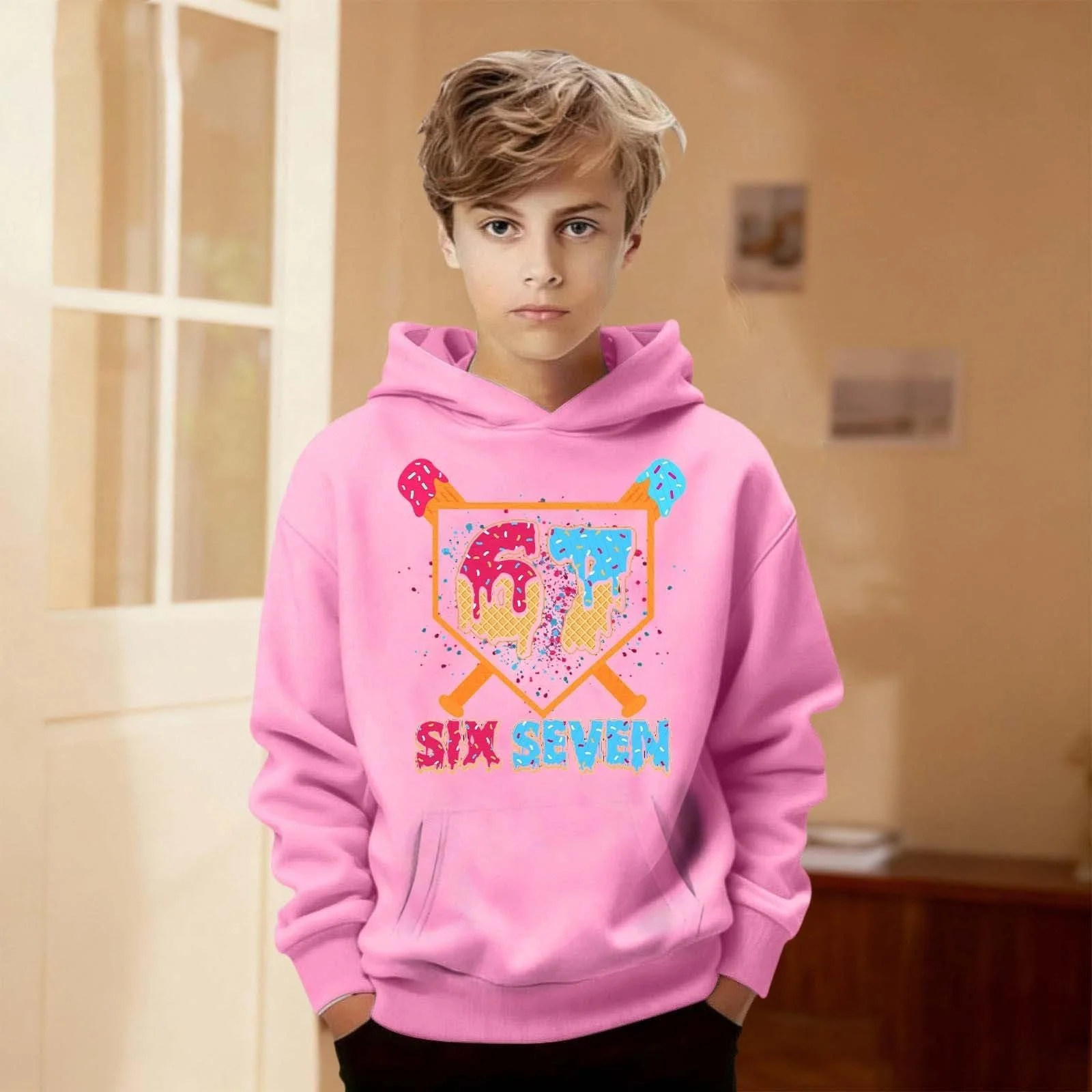 Пуловер для девочки Теплый свитшот с капюшоном Карманы Мешковатые Спортивные худи Детский худи Повседневный пуловер Теплый свитшот с капюшоном Карманы Мешковатые Спортивные худи, фото №3