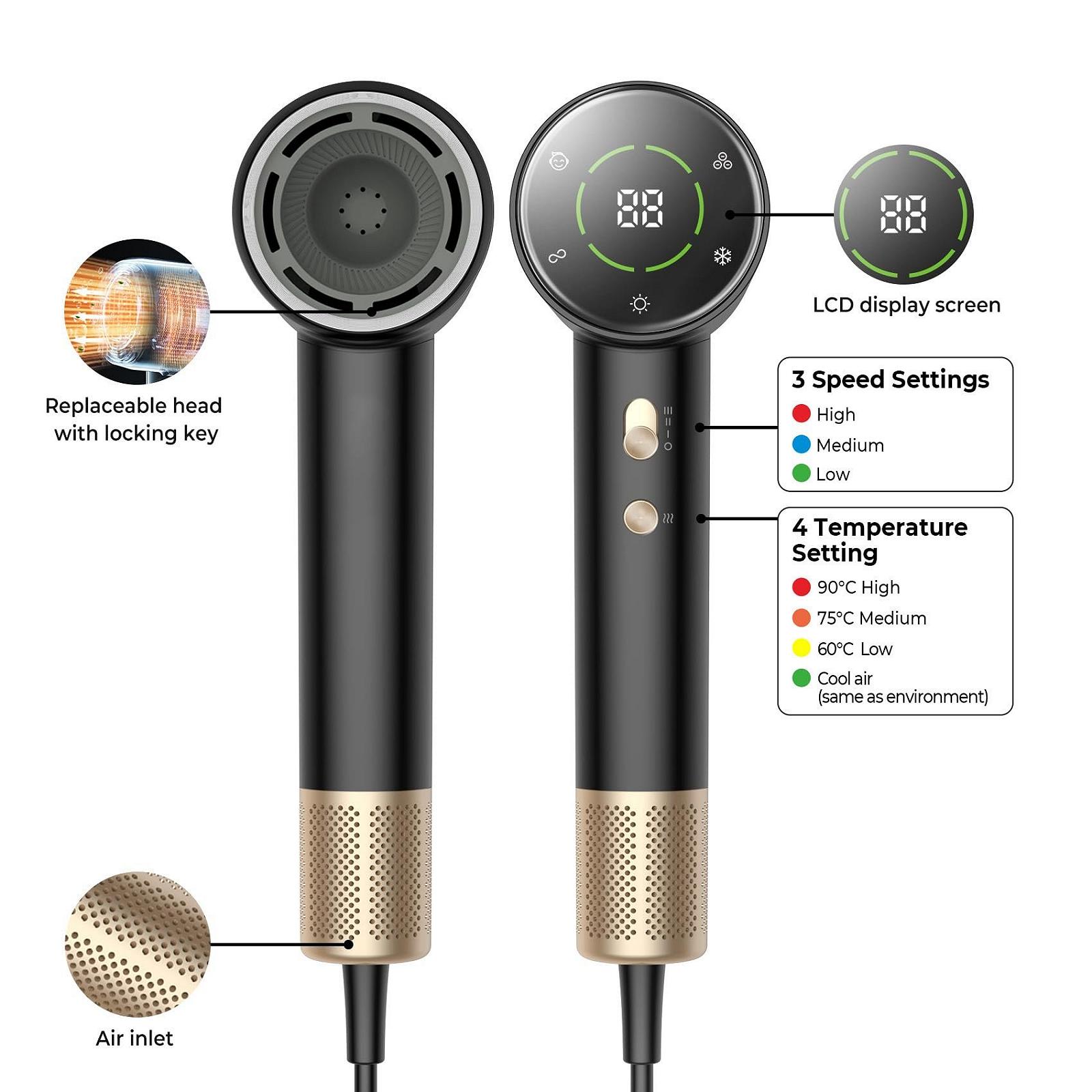 Фен Ion Hair Dryer, 110 000 об/мин, 200 миллионов отрицательных ионов, с 1 диффузором и 1 концентратором, фото №6