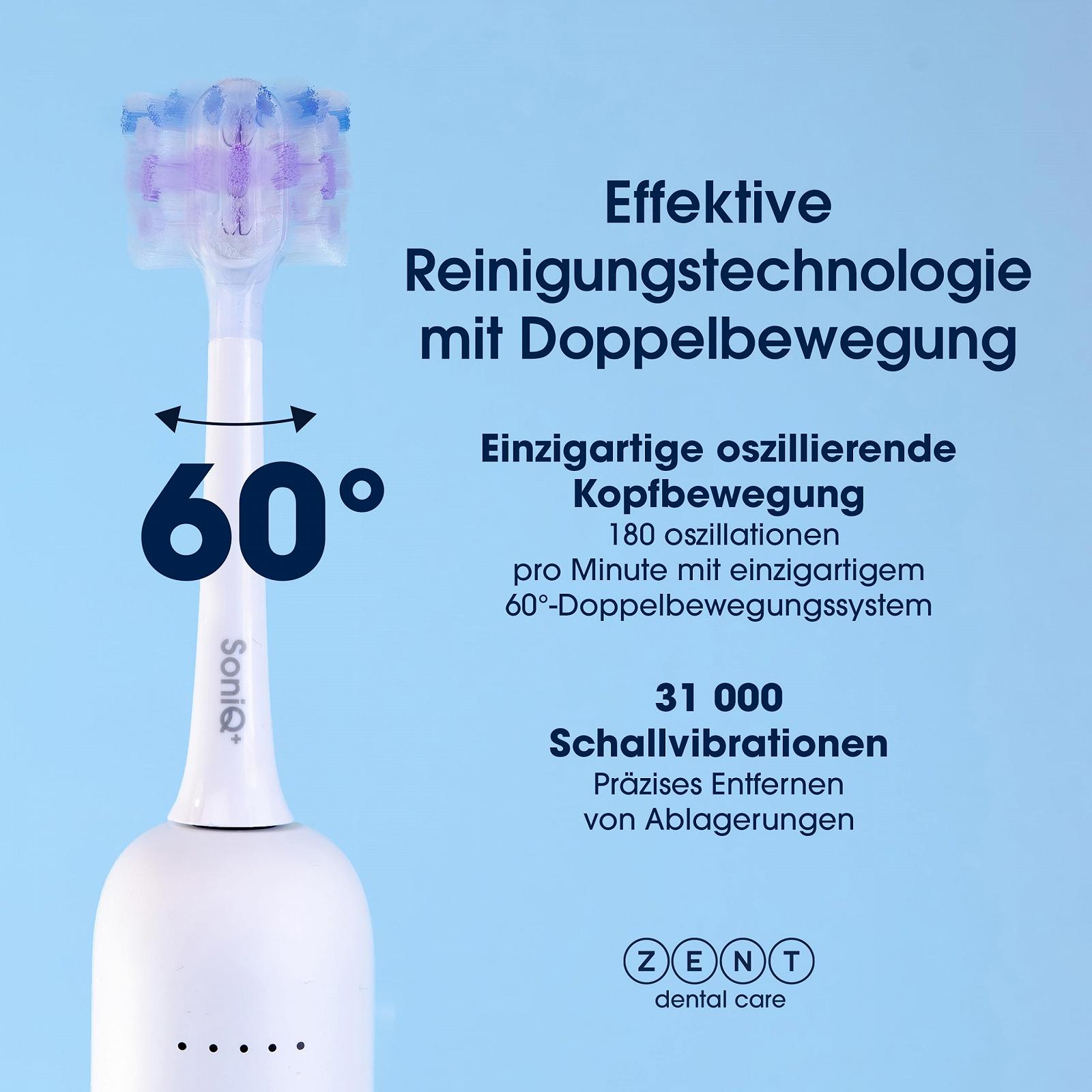 Електрична звукова зубна щітка ZENT SoniQ+ 2-в-1 60° Rotation 5 режимів IPX7 White, фото №2
