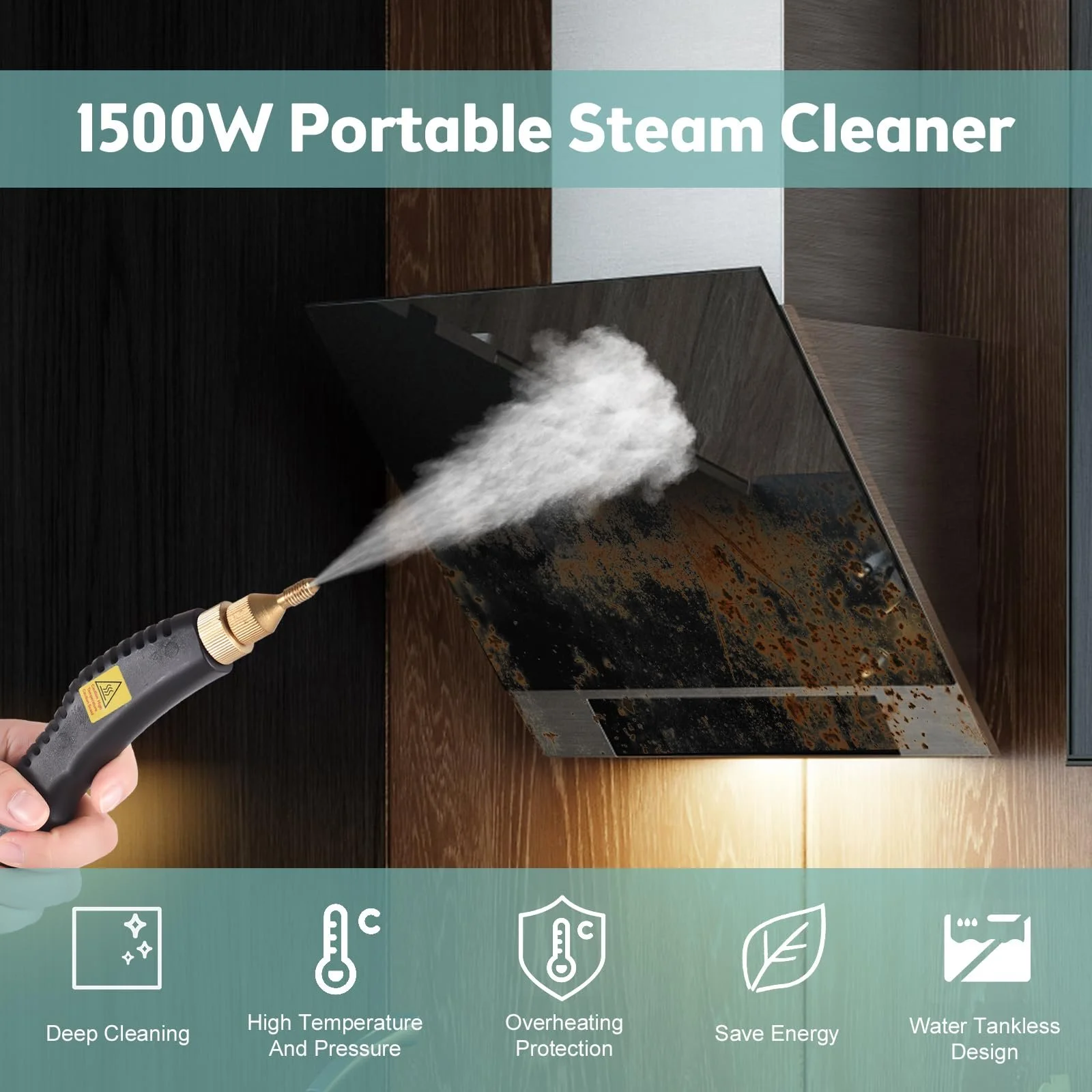 Портативний пароочисник Kavolet 1500 Вт 3.5 бар 50-400 мл/хв 3 насадки, фото №6