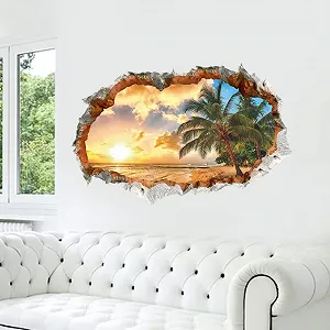 Настінні наклейки Wandsticker4U 3D Небо Футбол Планети Море Пляж Захід сонця synthetic.ua - Фото 1