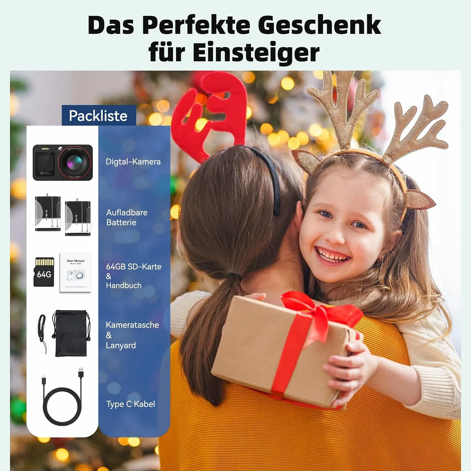 Цифрова камера 4K 64MP для влогів компактна 18X Digital Zoom 2 екрани 2 акумулятори 64GB SD-карта Чорна, фото №7