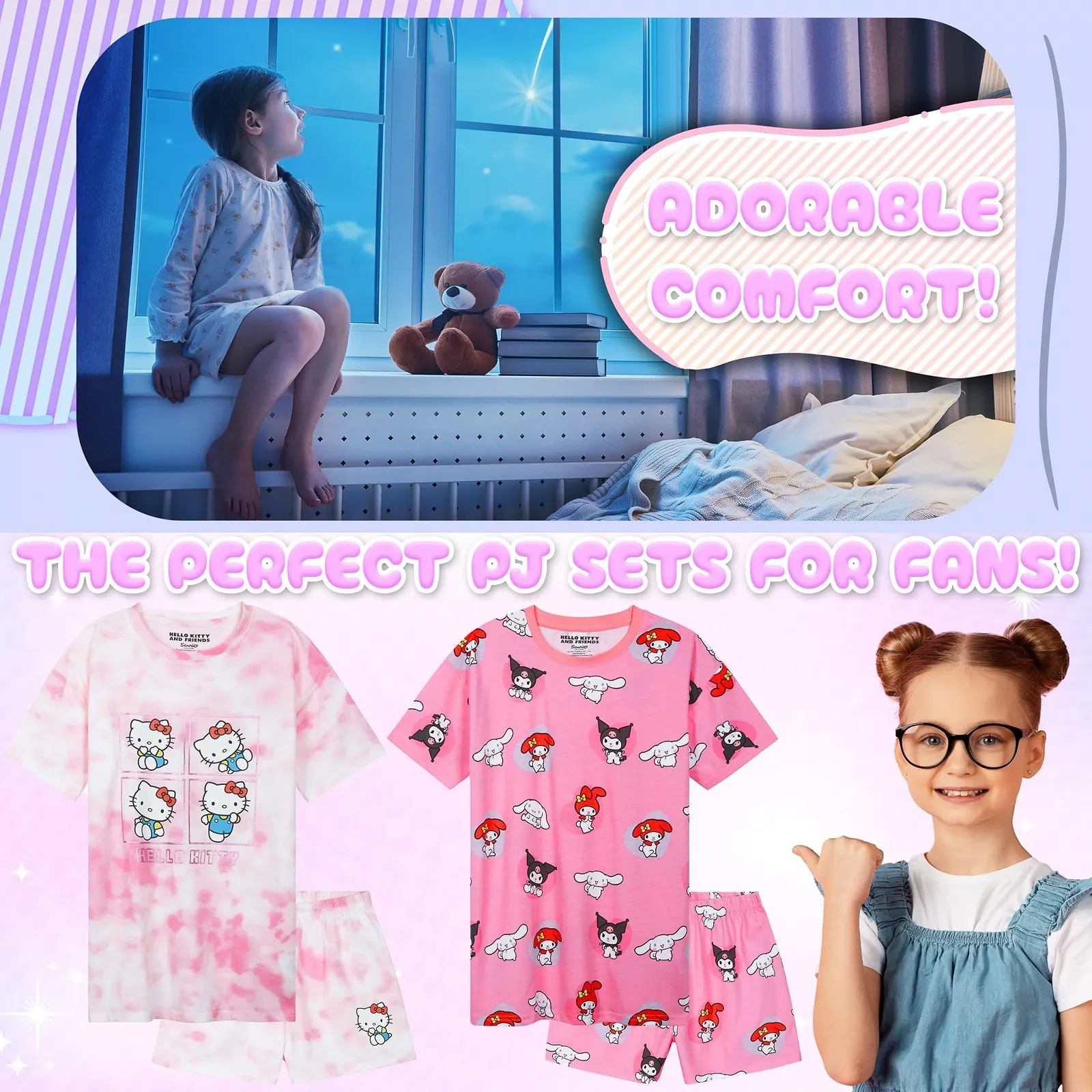 Комплект піжам Get Trend для дівчат, шорти, 2 шт, Sanrio Kuromi, фото №3 Комплект піжам Get Trend для дівчат, шорти, 2 шт, Sanrio Kuromi, фото №3