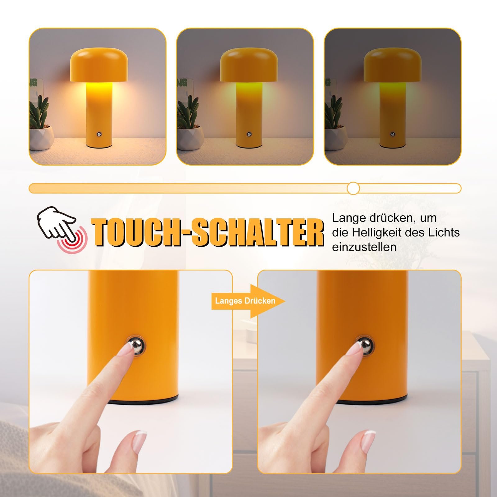 Настільна лампа EXTRASTAR LED Форма гриба Сенсорна 3 колірні температури USB-C Бездротова (Жовта), фото №4