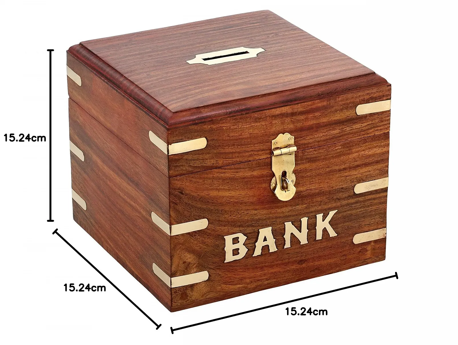 Скарбничка Ajuny дерев'яна квадратна з замком та ключем 15.2х15.2 см коричнева, фото №7