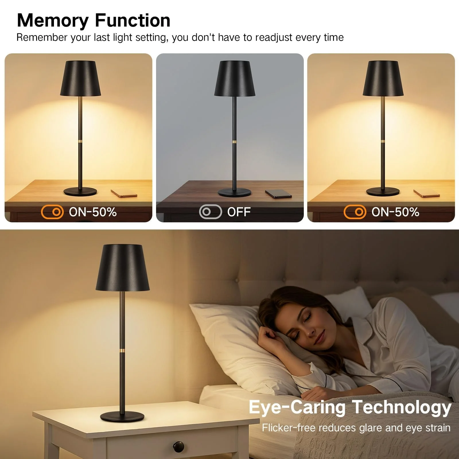 Настільна лампа LED OUTON Бездротова Акумуляторна Сенсорна 3 колірні температури 4000 mAh USB-C IP54 Набір з 2 шт., фото №5