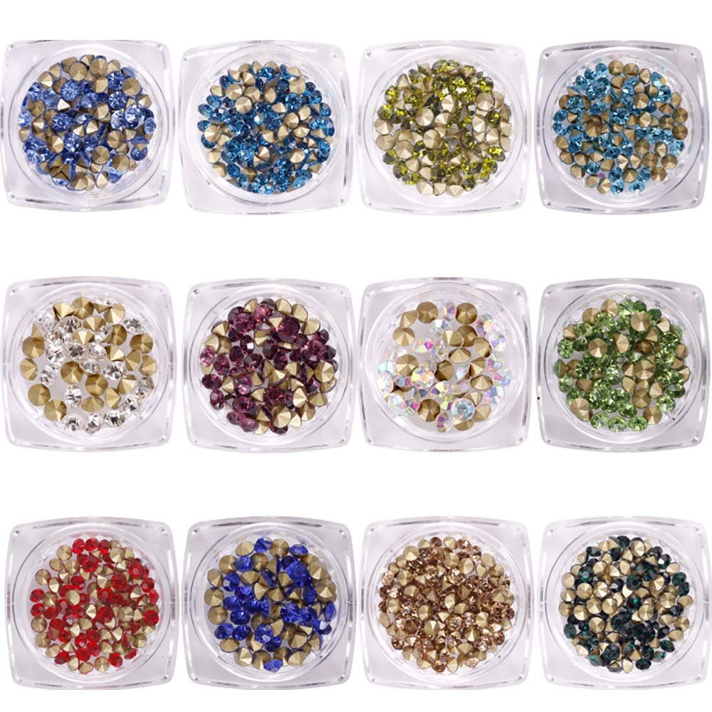 Стразы Плоские 12 коробок AB-кристаллы неправильной формы для украшения ногтей, круглые кристаллы, фото №1
