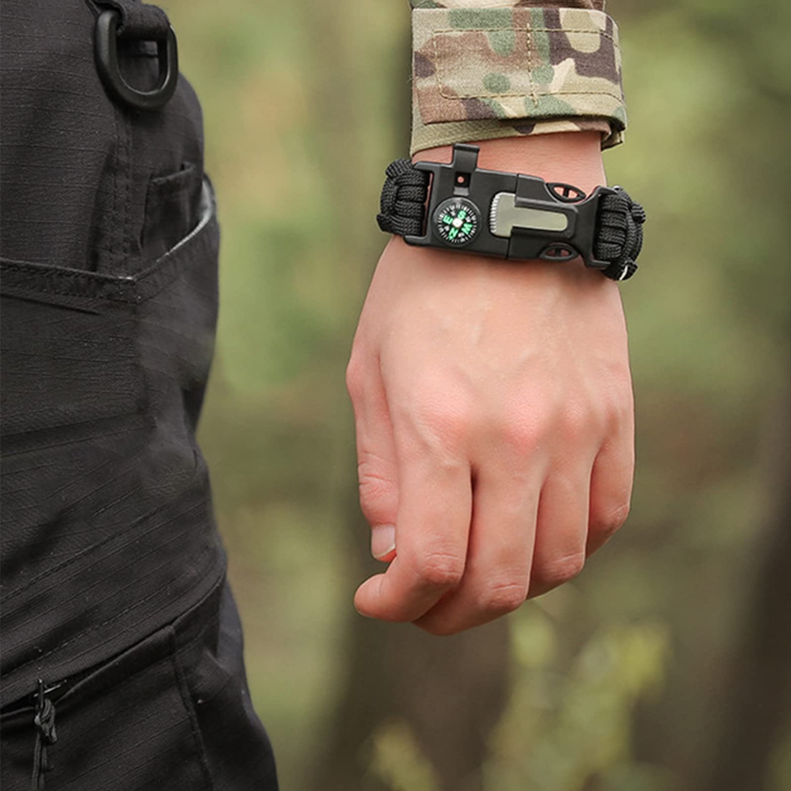 Браслет Paracord ABD, набір з 2 браслетів для виживання, із запальничкою, компасом, лезом, свистком, пряжкою, для активного відпочинку, такого як піші прогулянки, кемпінг, альпінізм, екстрений виклик тощо., фото №5