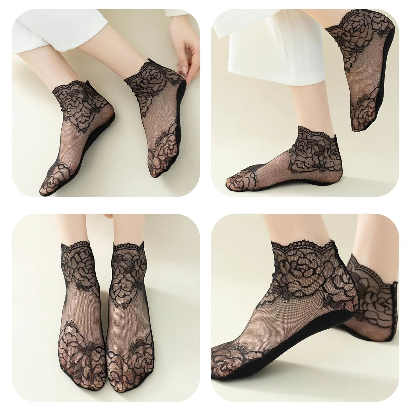 Жіночі шкарпетки з рюшами (6 пар) Мереживні шкарпетки Чорний L, фото №7