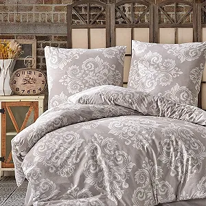 Постільна білизна Zirvehome 135 x 200 см комплект із 2 предметів бавовна/Renforcé на блискавці білий бароковий візерунок бежевий Sade V2 - Фото 1