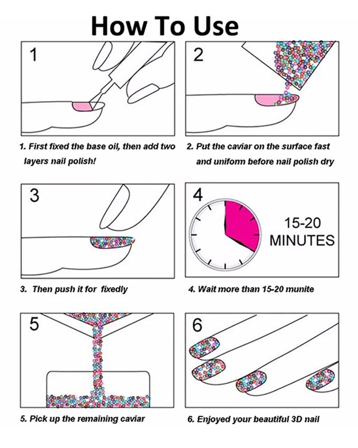 Икра для ногтей 4 цвета, хрустальные микро-бусины Pixie, разноцветные стеклянные кристаллы Pixie для 3D дизайна ногтей, украшения (Crystal Off), фото №6