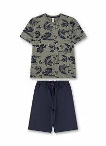 Комплект пижамный Sanetta для мальчиков, шорты, зеленый - Фото 1