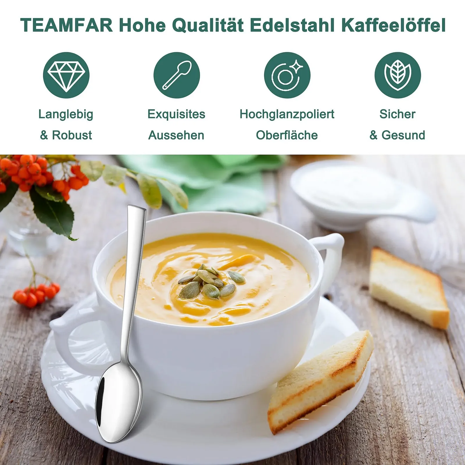 Ложка чайна TEAMFAR з нержавіючої сталі 13.6 cm, 12 шт., фото №3