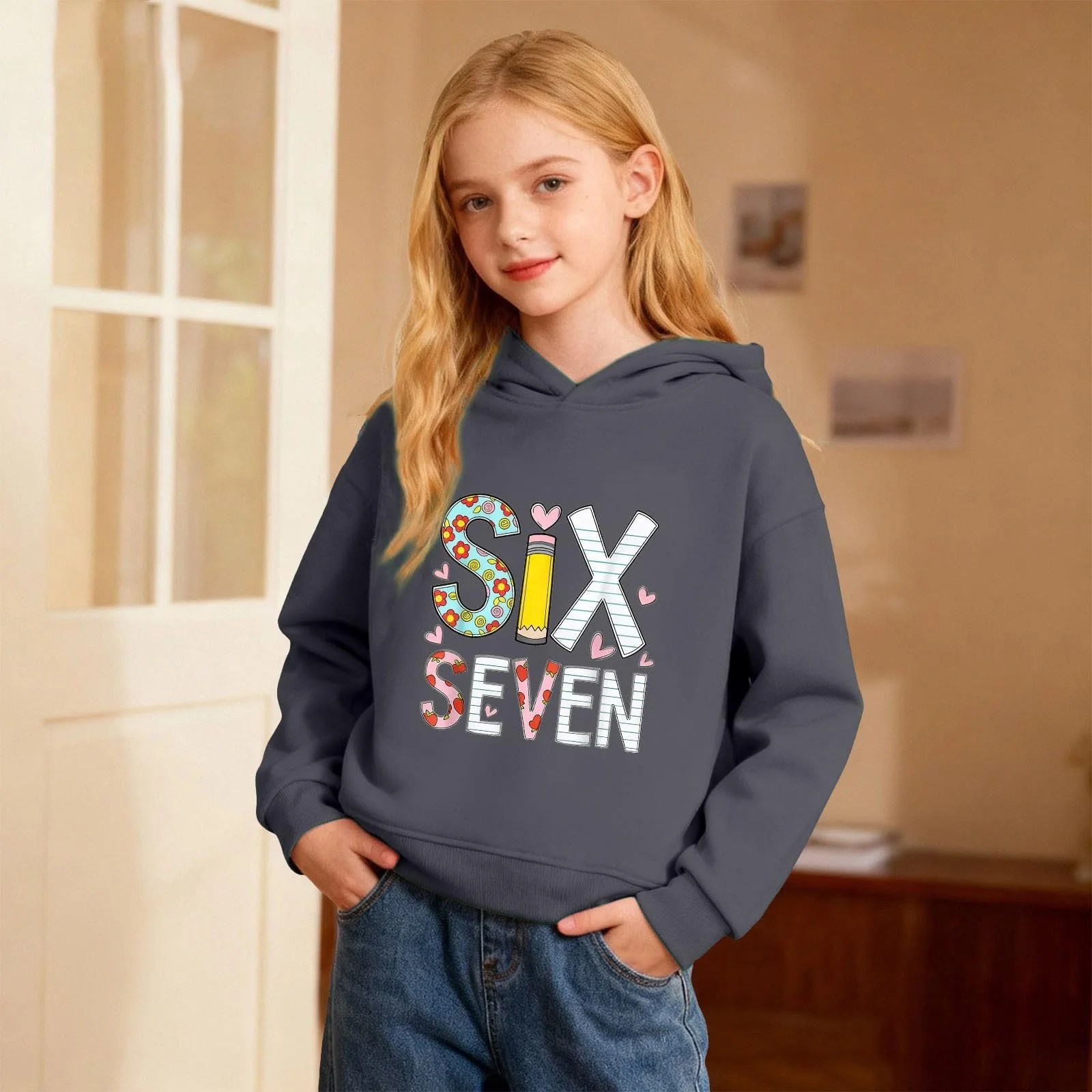 Худи для девочки 67 Pullover, размер 6-7, с принтом в стиле ретро, Y2k, фото №4