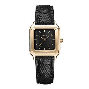 Женские часы BURKER Macy Квадратные Аналоговые Кварцевые 26 мм Золотой Черный/Черная Кожа - Фото 1