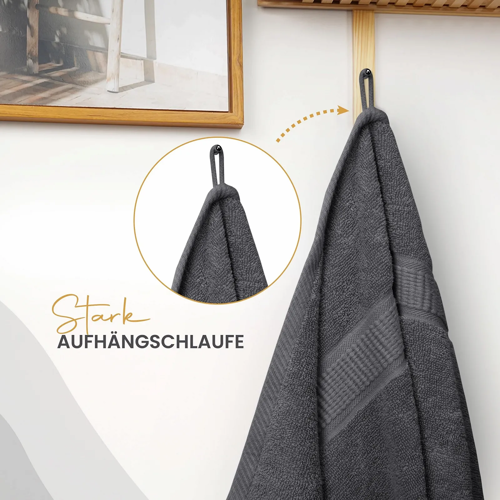 Набір рушників  Utopia Towels 80 x 200 см 100% бавовна з петлею 2 шт. XXL Сірий, фото №3