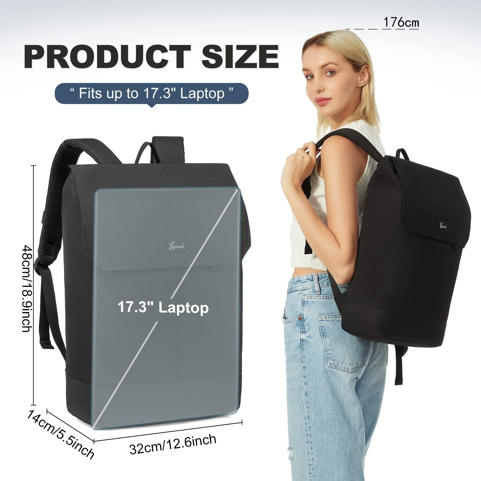 Рюкзак для ноутбука LOVEVOOK Women's 15.6" водостійкий протикрадій A-Black, фото №3