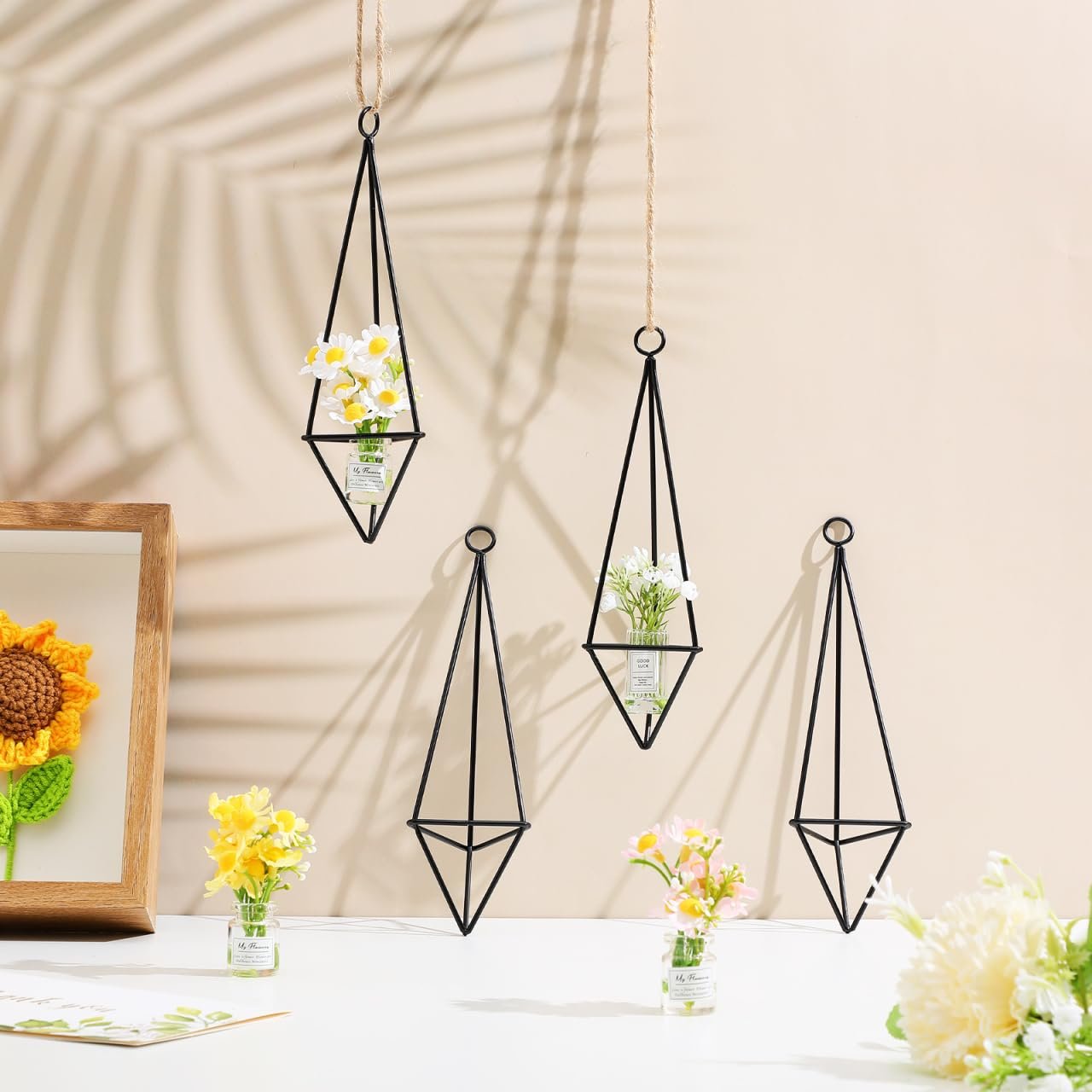 Підвісний тримач для повітряних рослин Happyyami Набір з 4 предметів Металевий Геометричний Залізне мистецтво, фото №9 Підвісний тримач для повітряних рослин Happyyami Набір з 4 предметів Металевий Геометричний Залізне мистецтво, фото №9