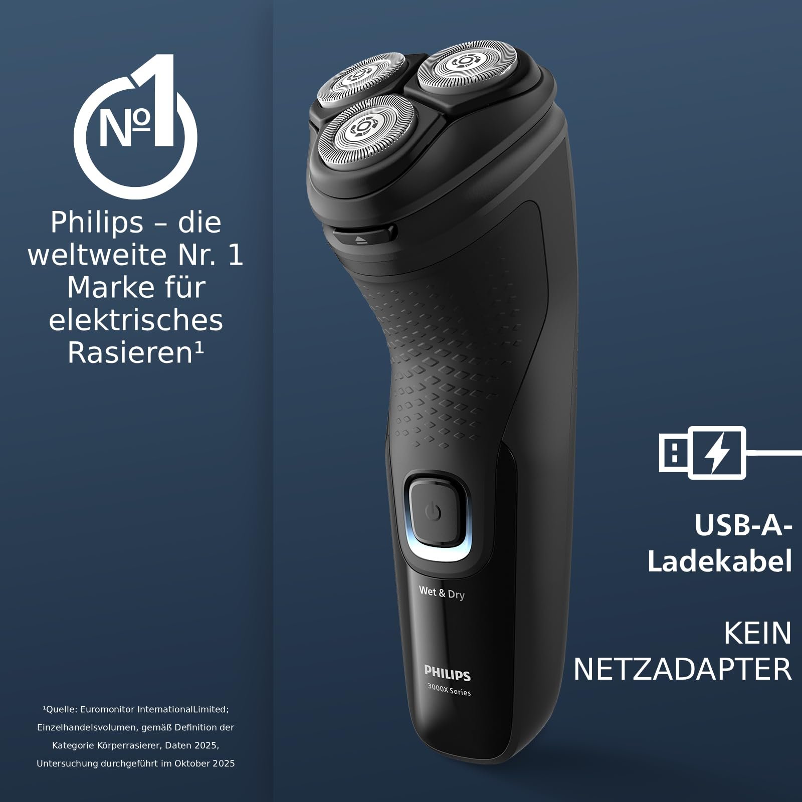 Электробритва Philips Shaver Series 3000X X3001/00 мужская для влажного и сухого бритья SkinProtect черная, фото №2