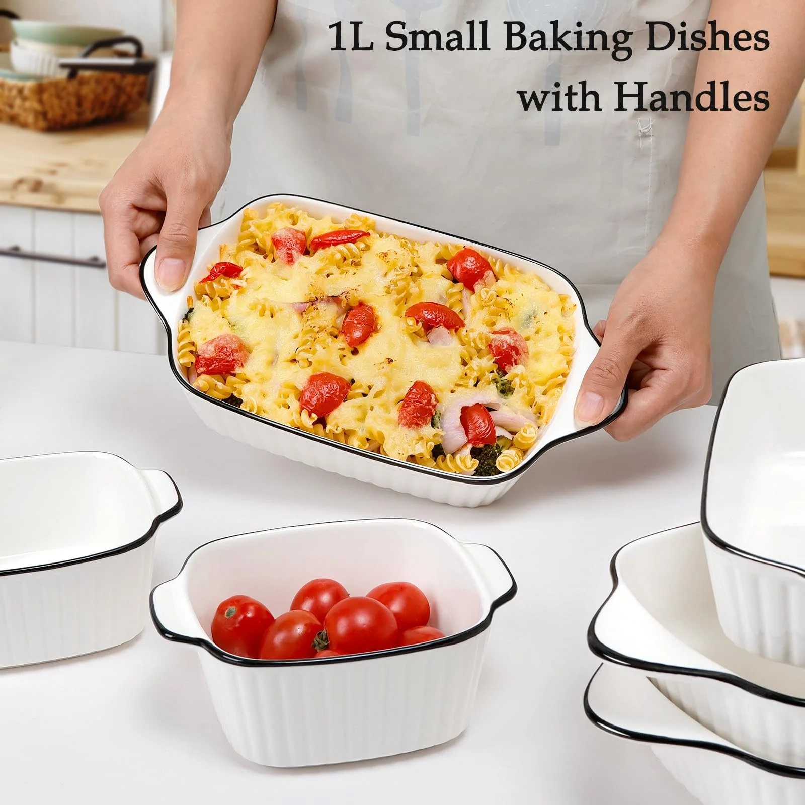 Формы для запекания NUTRIUPS набор 4 шт. 1 л прямоугольные керамические 26,5 см с ручками, фото №5