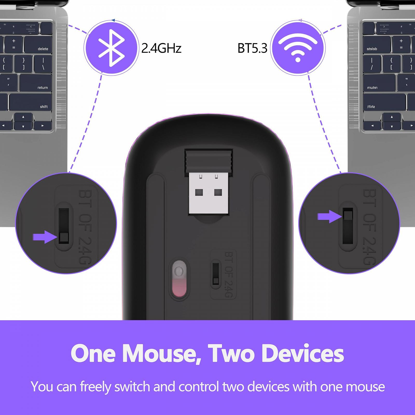 Мышь Беспроводная TQQ 2.4 GHz USB Bluetooth 1600 DPI Оптическое отслеживание Перезаряжаемая LED Двойной режим, фото №3