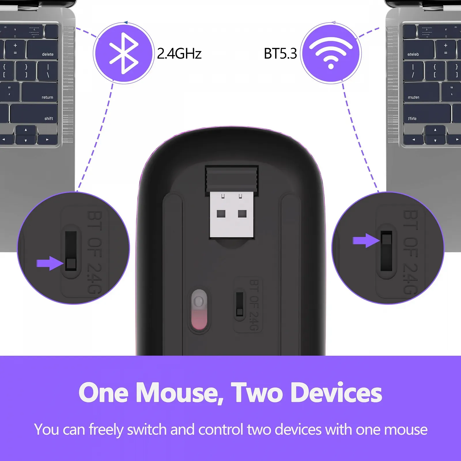 Мышь Беспроводная TQQ 2.4 GHz USB Bluetooth 1600 DPI Оптическое отслеживание Перезаряжаемая LED Двойной режим, фото №3