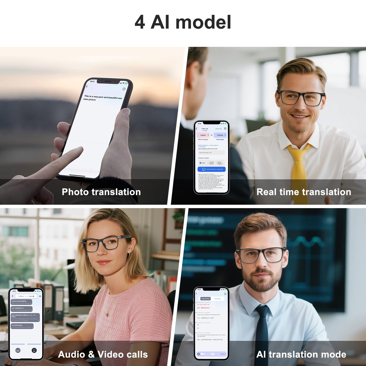 Умные очки Bluetooth AI с поддержкой более 160 языков, линзы, фото №7