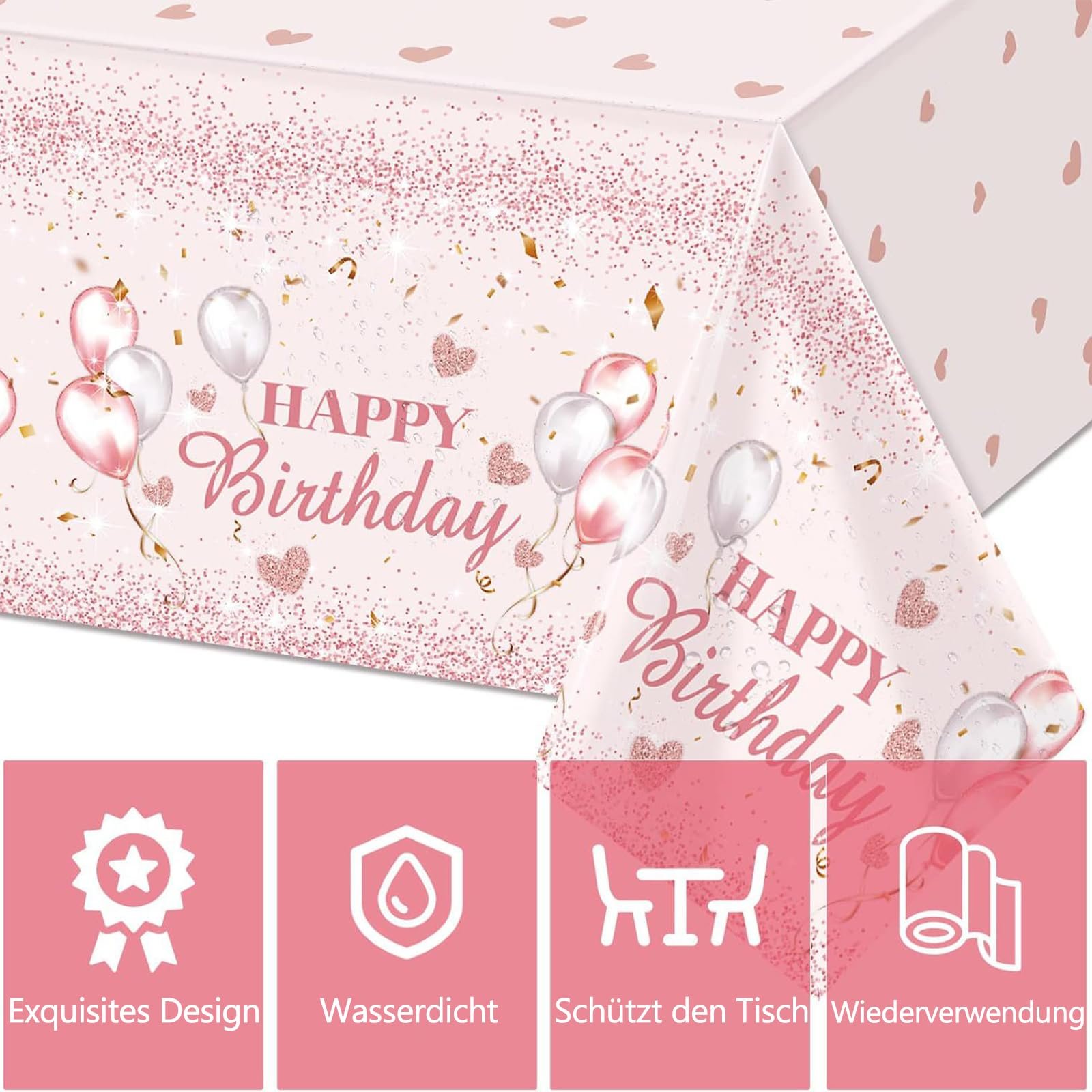 Скатертина 137 x 274 см пластикова багаторазова водонепроникна Pink Balloons, фото №3