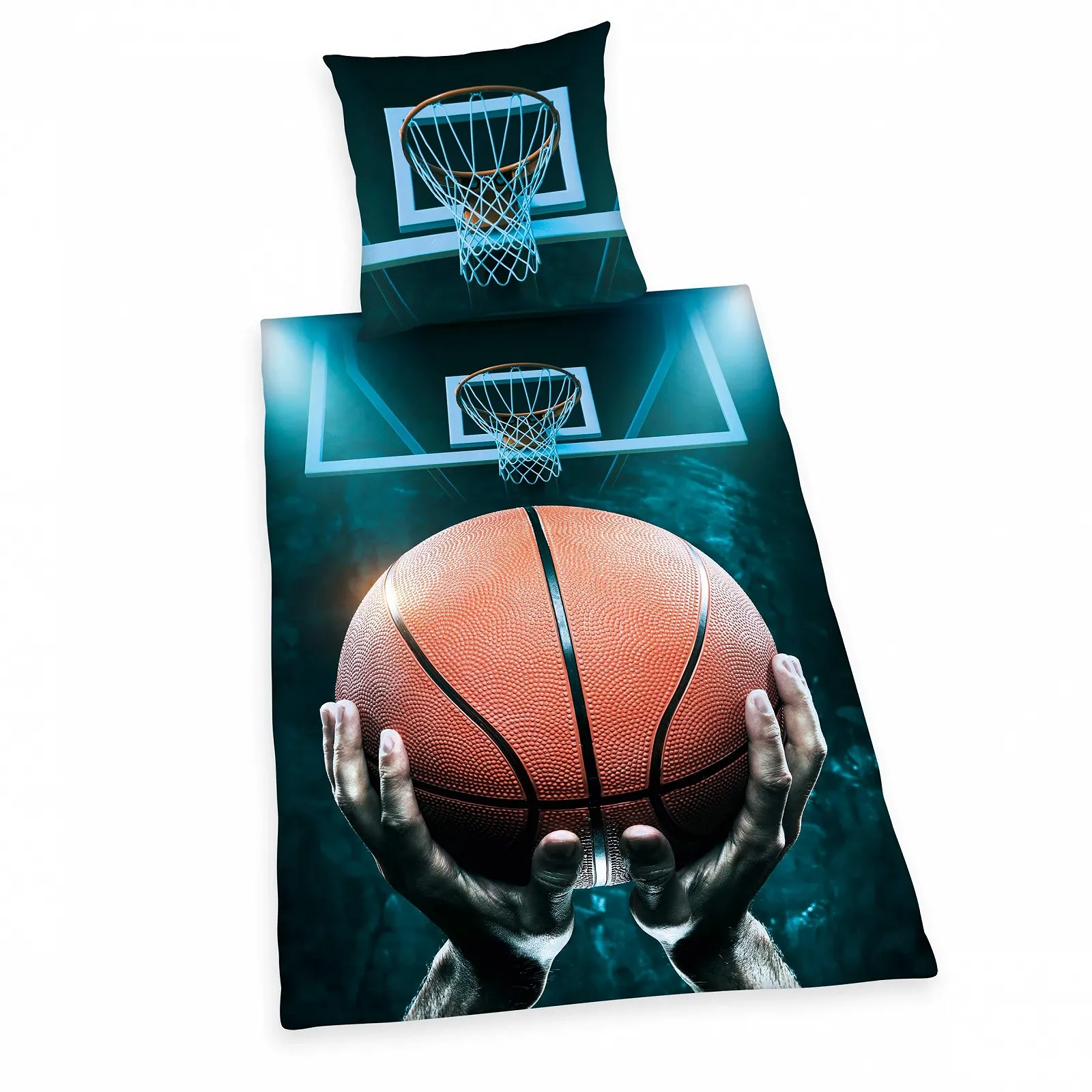 Постельное белье детское Herding Young Collection Basketball 135 x 200 см + 80 x 80 см, хлопок Синий, фото №1
