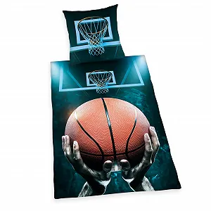 Постельное белье детское Herding Young Collection Basketball 135 x 200 см + 80 x 80 см, хлопок Синий - Фото 1
