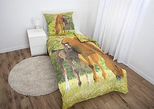 Комплект Постільної Білизни Herding Young Collection Кінський Малюнок 135 x 200 см, Наволочка 80 x 80 см, Бавовна/Рефорс, Зелений synthetic.ua - Фото 1