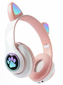 Беспроводные Bluetooth-наушники с ушками и LED подсветкой Cat Ear VZV-24M/8079 Розовые synthetic.ua - Фото 1