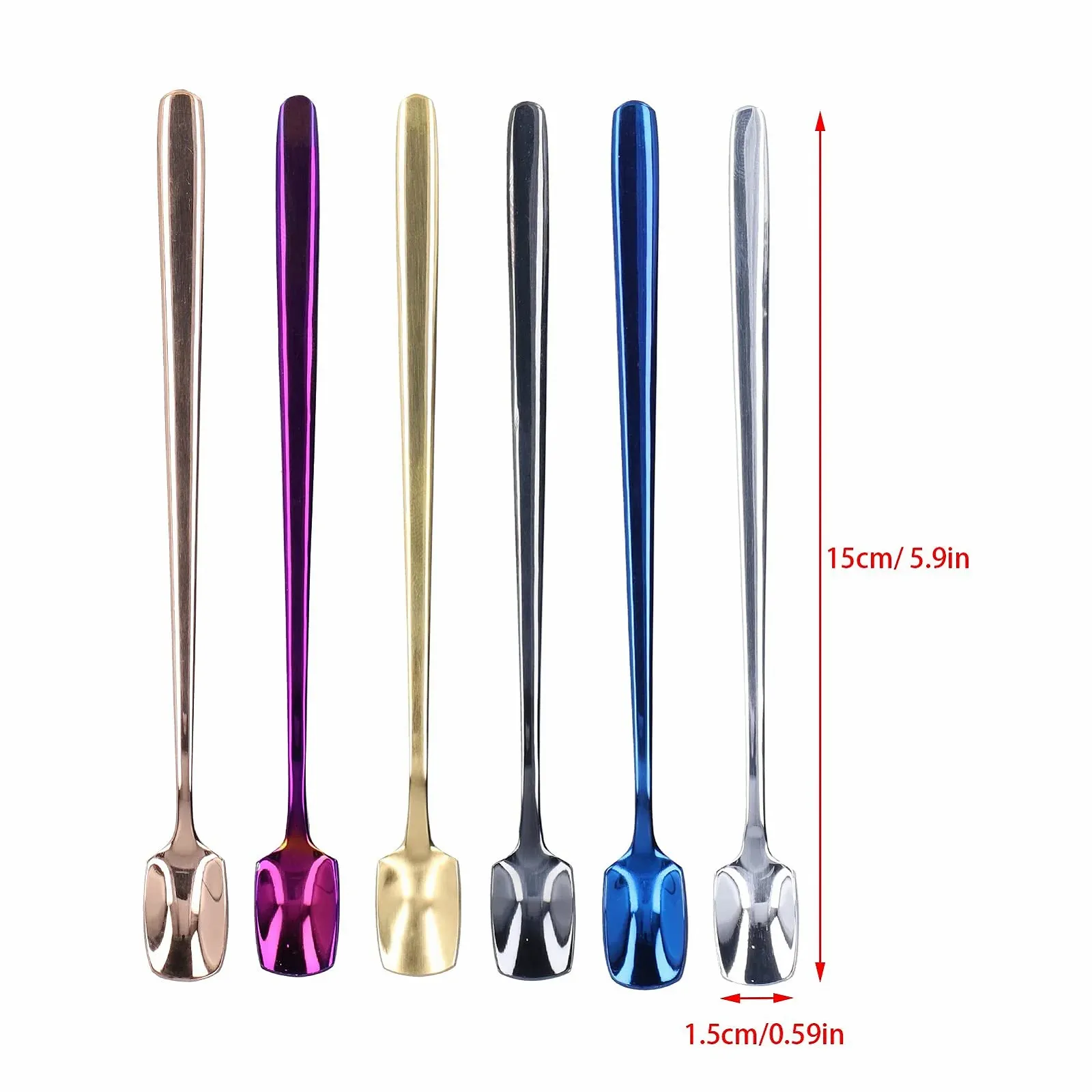 Ложка для змішування кави з довгою ручкою 15 cm, набір різнокольорових десертних ложок, 6 штук, фото №3