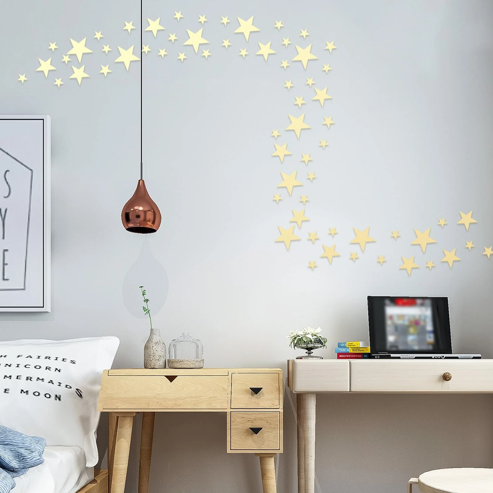 Дзеркальні наклейки Зірка Набір 68 шт. Акрилові Золоті, фото №6