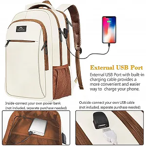 Рюкзак для ноутбука MATEIN Business Laptop Backpack 15.6 Inch з USB-портом водовідштовхувальний Бежево-коричневий synthetic.ua - Фото 1