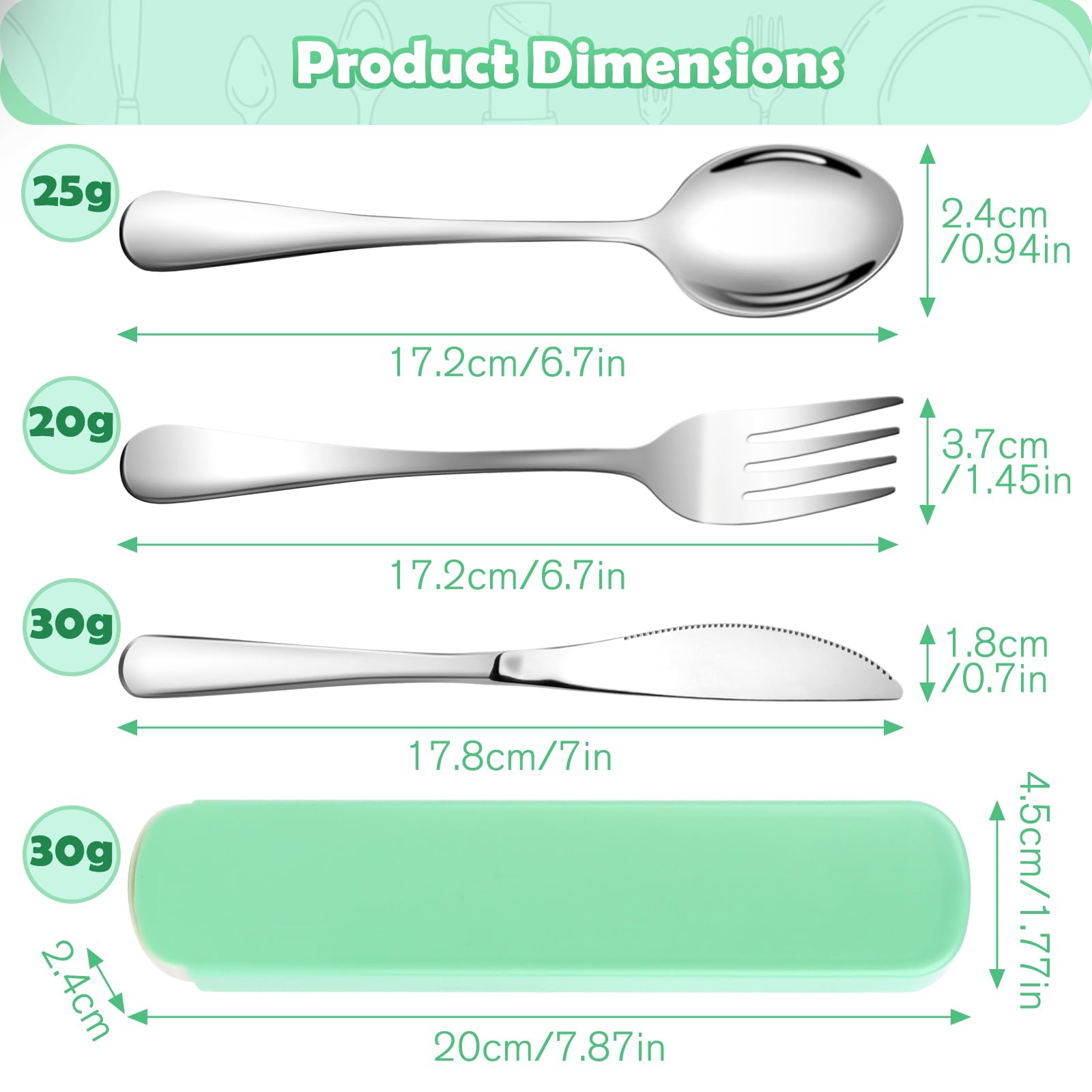 Набір столових приладів NVIYAM Camping Cutlery Set 3 шт нержавіюча сталь зелений, фото №2