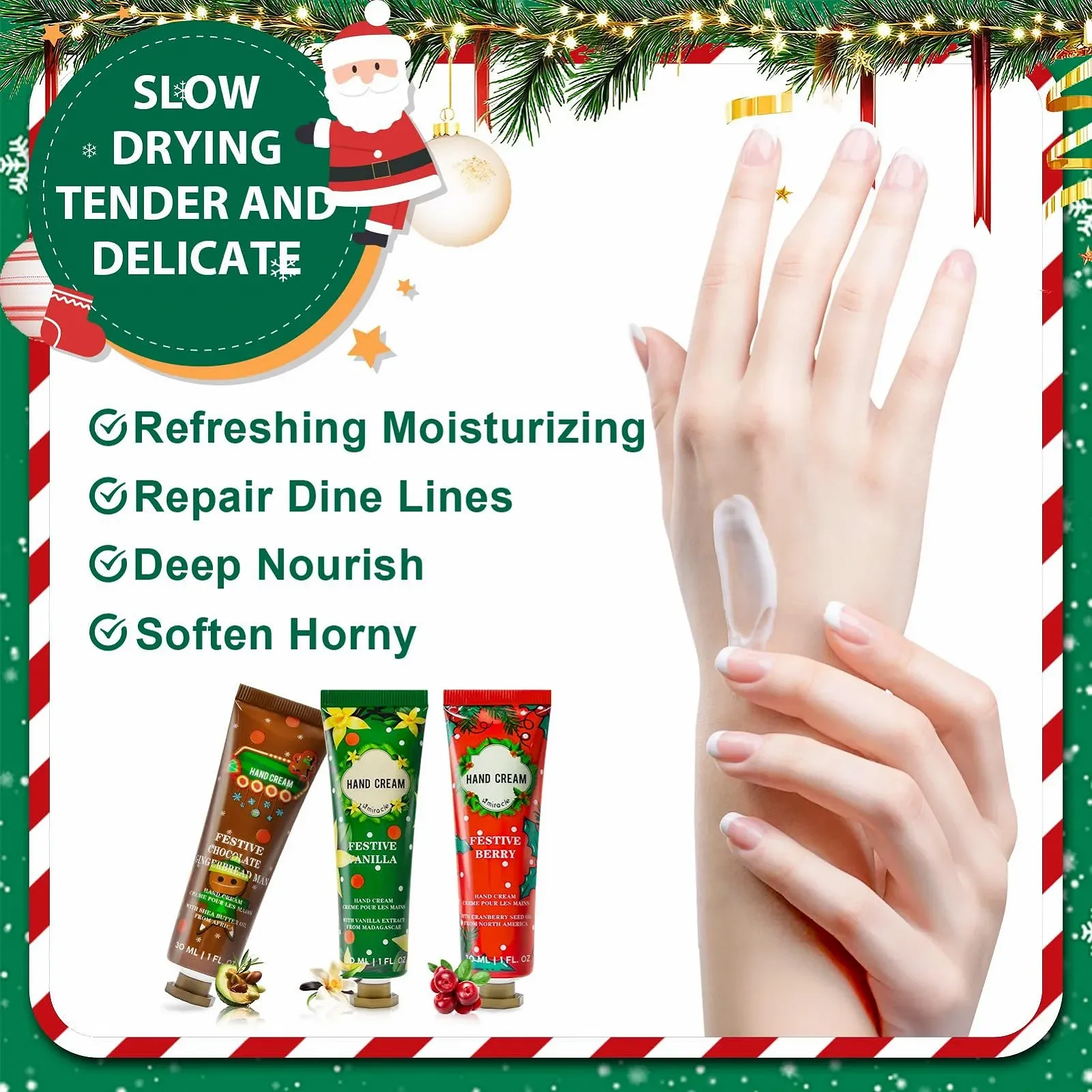 Крем для рук Рождественский набор мини-кремов для рук Увлажняет и предотвращает сухость 3 x 30 мл, фото №3