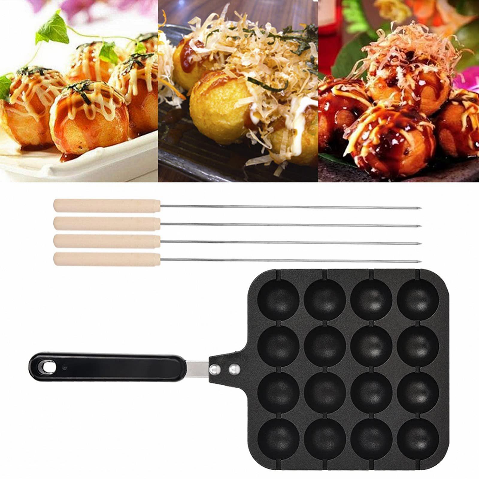 Пательня-гриль Takoyaki Cocoarm на 16 отворів з 4 голками для випічки, антипригарна, для приготування кульок восьминога та яєчних слойок, фото №3