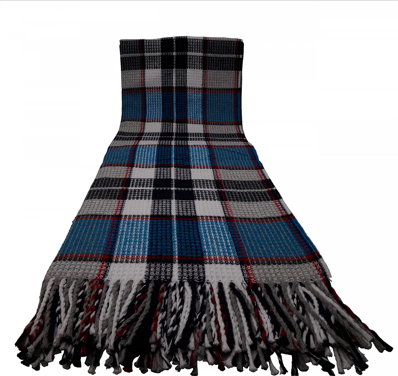 Покривало Fair Deluxe Бавовна Всесезонна 50% Бавовна, 30% Поліестер, 20% Акрил Плед з бахромою Синій/Чорний/Сірий в клітинку, фото №4