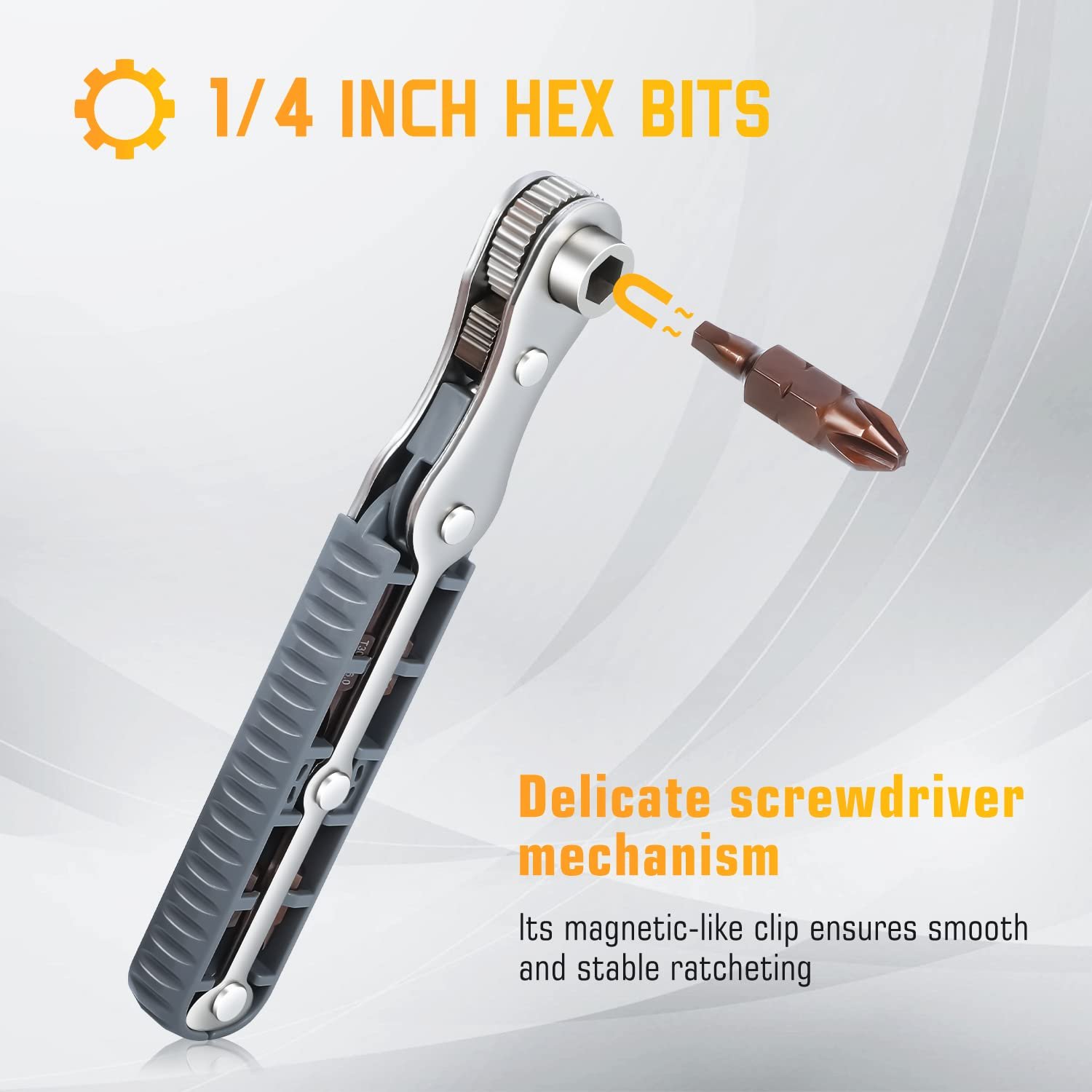 Набір викруток ANBEISTEE Mini Ratchet 1/4 Inch Tight Range High Torque з реверсивною рукояткою під кутом 90 градусів та 4 многофункційними свердлами, фото №4 Набір викруток ANBEISTEE Mini Ratchet 1/4 Inch Tight Range High Torque з реверсивною рукояткою під кутом 90 градусів та 4 многофункційними свердлами, фото №4