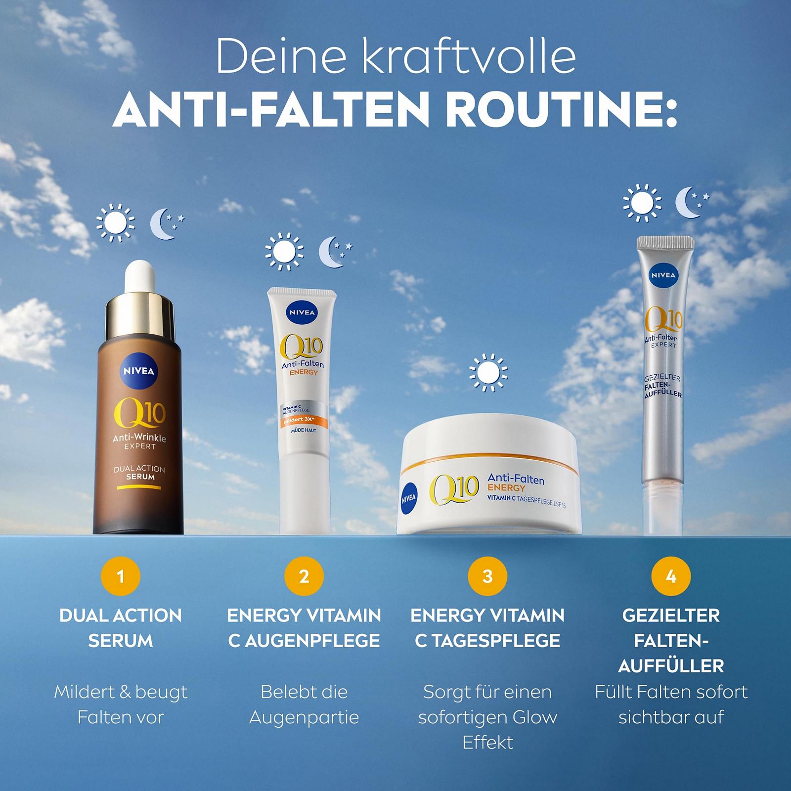 Денний крем для обличчя NIVEA Q10 Anti-Wrinkle Energy з вітаміном C та екстрактом гуарани SPF 15 50 мл, фото №8 Денний крем для обличчя NIVEA Q10 Anti-Wrinkle Energy з вітаміном C та екстрактом гуарани SPF 15 50 мл, фото №8