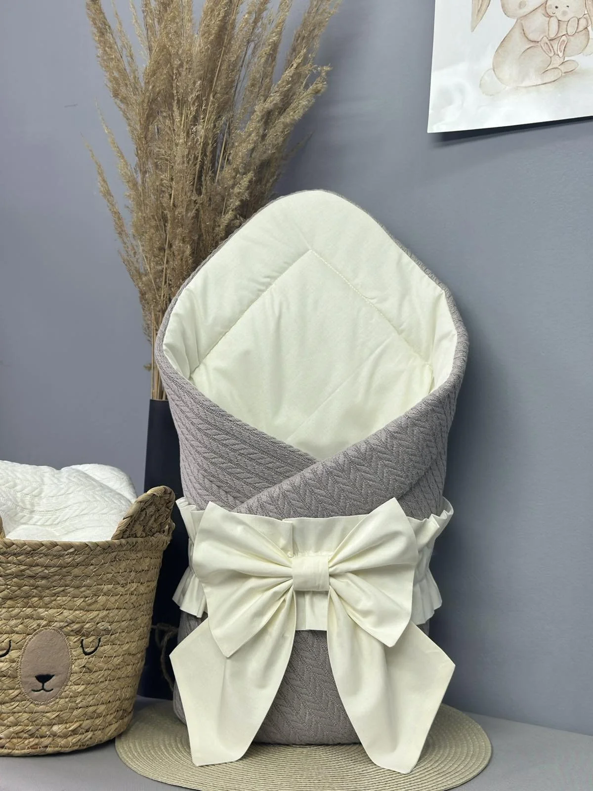 Конверт для новонародженого Зима з кокосовою вставкою сірий-молочний, фото №1