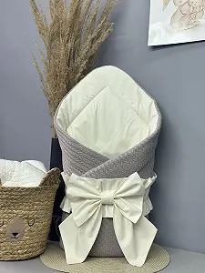 Конверт для новорожденного Зима с кокосовой вставкой серый-молочный - Фото 1